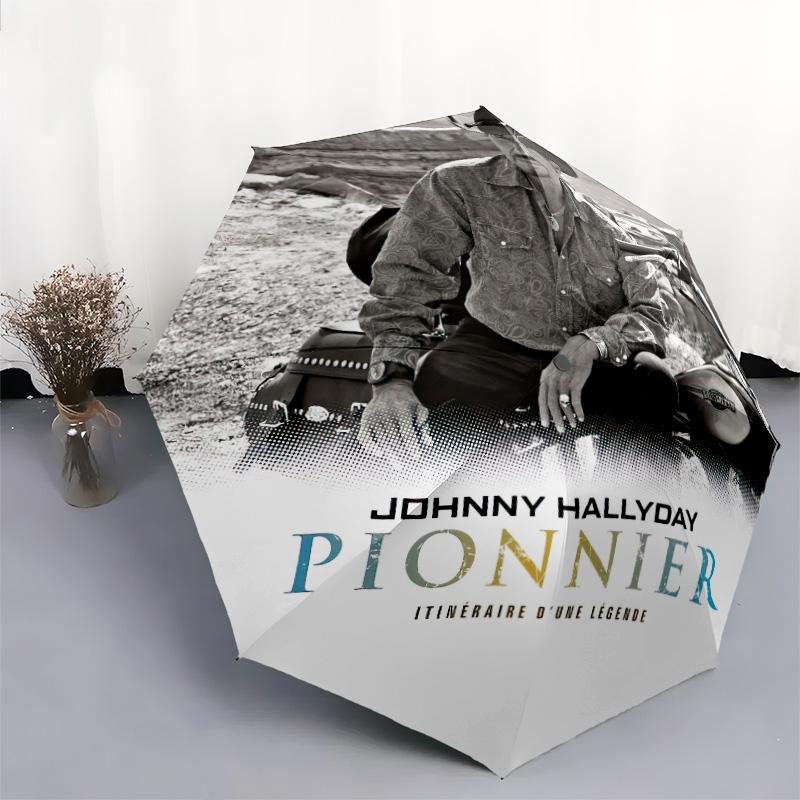 1pc Johnny Hallyday pattern Umbrella Portable Folding Umbrella Iron Frame Hole Bone Structure Outdoor Home Umbrella