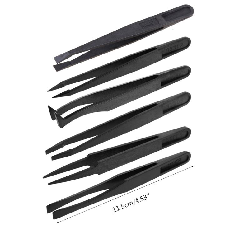 6pcs Anti-static Tweezers Plastic Soft Elastic Set Industrial Repair Hand Tools