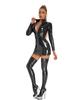 Sexy Women Latex PU Micro Mini Dress Shiny Zipper Open Bust Long Sleeve Costume Tight Dress Elastic Bodycon Pack Hip Leoatrd
