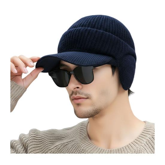 Strickmütze mit Ohrenklappen Einfarbig Stretch-Passform Warm Atmungsaktiv Strickstoff