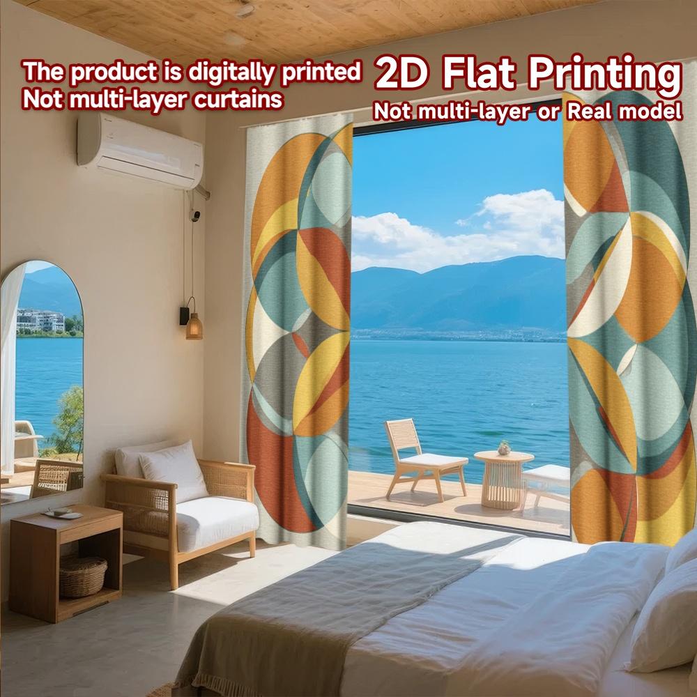 Set Of 2 Flat Printing Curtains Without Rod Geometric Floral Design Valentine Is Day Festival Creative Prints Curtain Made Polyester