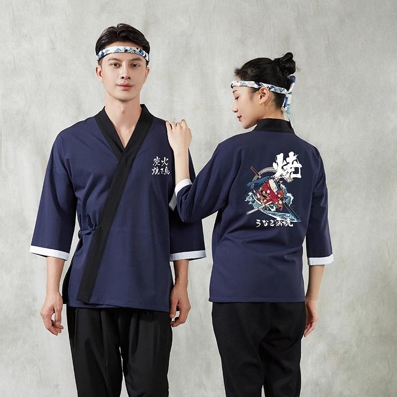 

Японський стиль Шеф-куртка Суші-ресторан Кимоно Сорочки кухарської форми Комбінезони офіціанта Ізакая Робочий одяг шефа Верхні куртки Фартух L