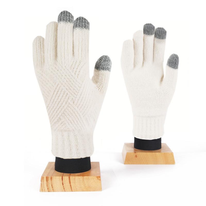 Winter Knitted Gloves for Women Double Layer Plus Velvet Thickened Touch Screen Gloves for Riding Cold Warm Gloves for Men
