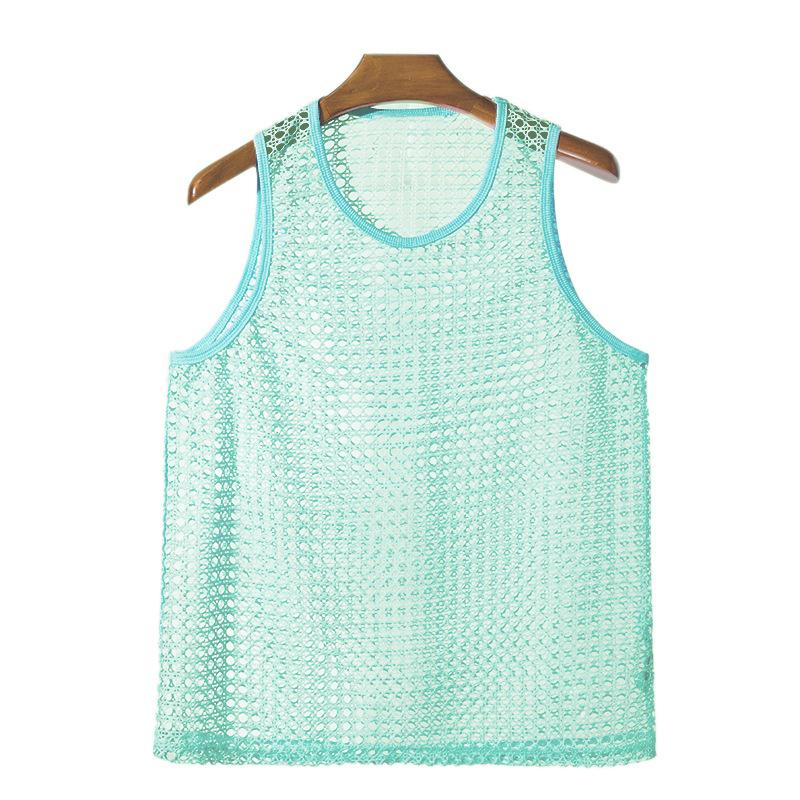 

Summer Hollow Out Fitness Sleeveless T-shirts See Through Sexy Knitted Men’s Tank Tops XXL світло-зелений колір