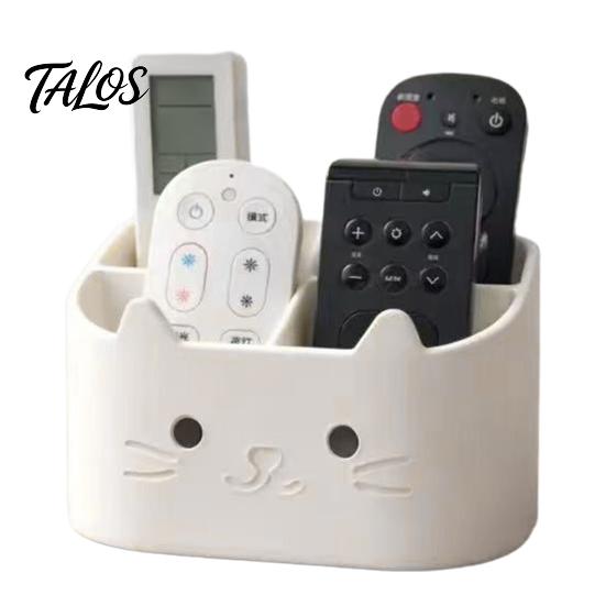 Talos 3D Printed Remote Control Holder, Animal Design Storage Box for Desk, 4-Compartments TV Caddy Desktop Organizer