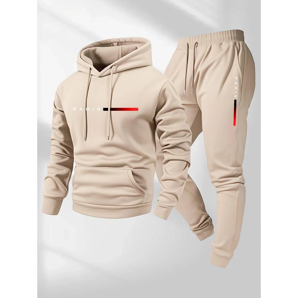 Sportbekleidungs-Set mit Buchstabenaufdruck für Herren, Kapuzenpullover und lange Hosen, warmes Anzugset für Frühling, Herbst und Winter