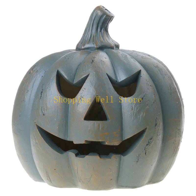 KX4B Handmade Fired Pumpkin Lampshade Ornament Halloween Lantern Decoration C серый