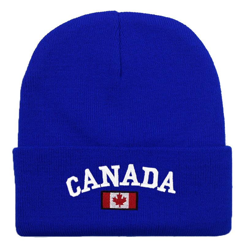 

Canada Maple Leaf Knitted Hat With Embroidered Letters For Winter Outdoor Cold Weather Men темно-синього кольору
