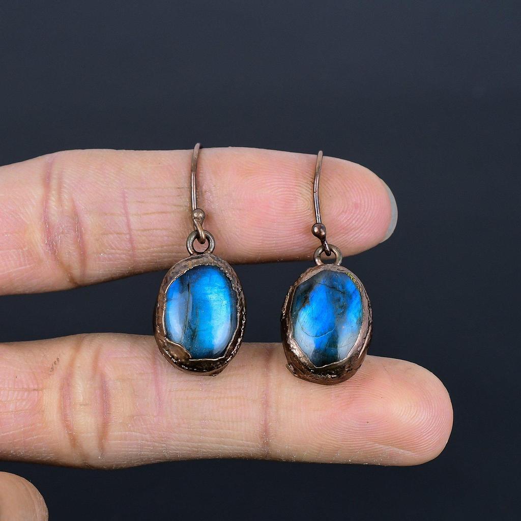 Labradorite Copper Electroformed Earrings, Handmade Gemstone Earrings Jewelry, Gifts For Wife Brand New Earrings