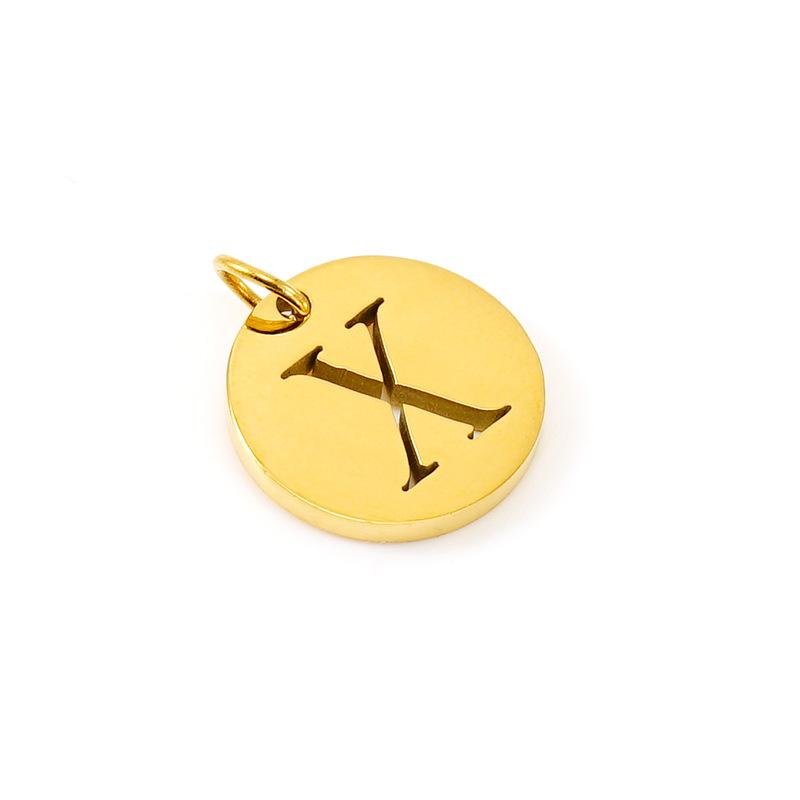 New titanium steel English letter DIY pendant fashionable stainless steel round hollow letter pendant