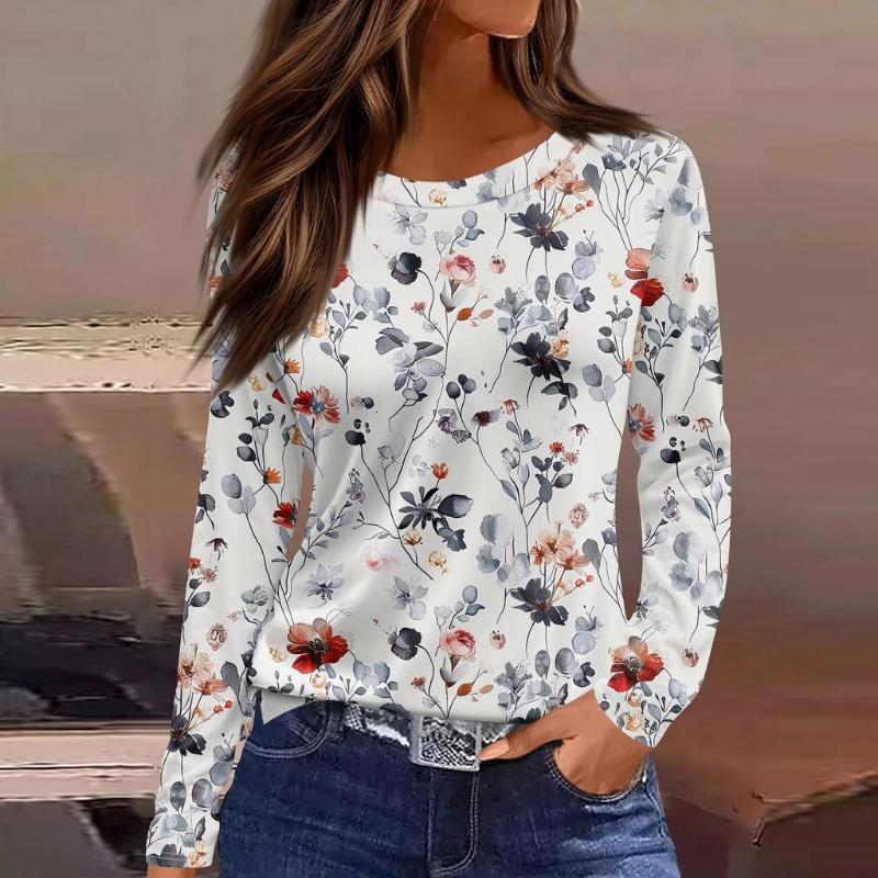 

Осінній жіночий лонгслів з 3D градієнтним квітковим принтом, модний, з довгим рукавом, круглим вирізом, звичайного крою. Одяг для святкових вихідних, весни та осені. 4XL