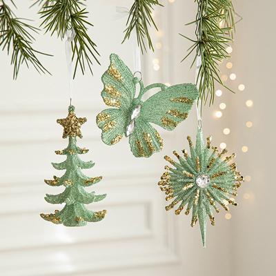 Christmas Decorations Christmas Tree Pendants Green Butterfly Snowflake Ornaments Xmas Tree Hanging Pendant New Year Decoration