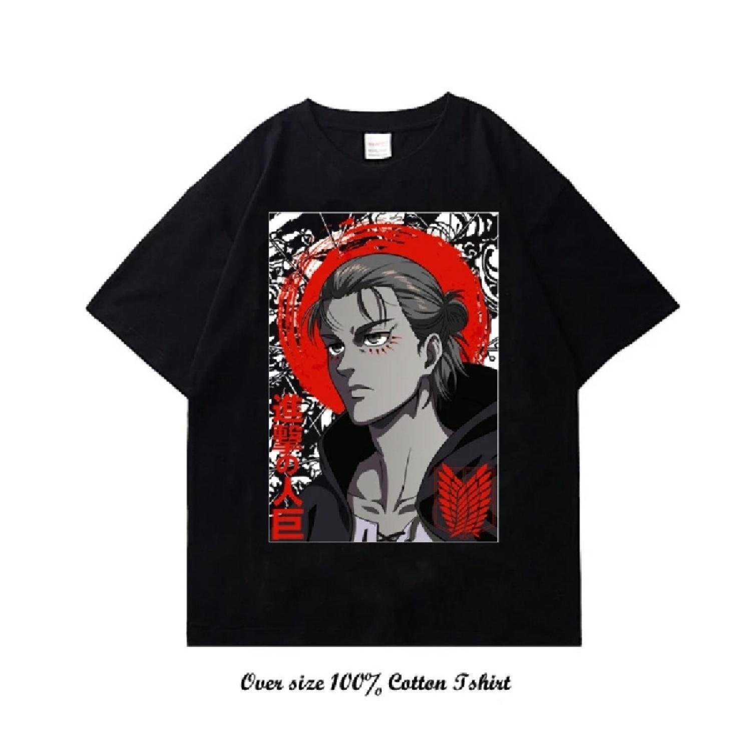 

Japanese Anime Attack On Titan T Shirt Harajuku Vintage Print Short Sleeve Plus Size Cotton Crew Neck T Shirt Women Men XXXXXL чорний