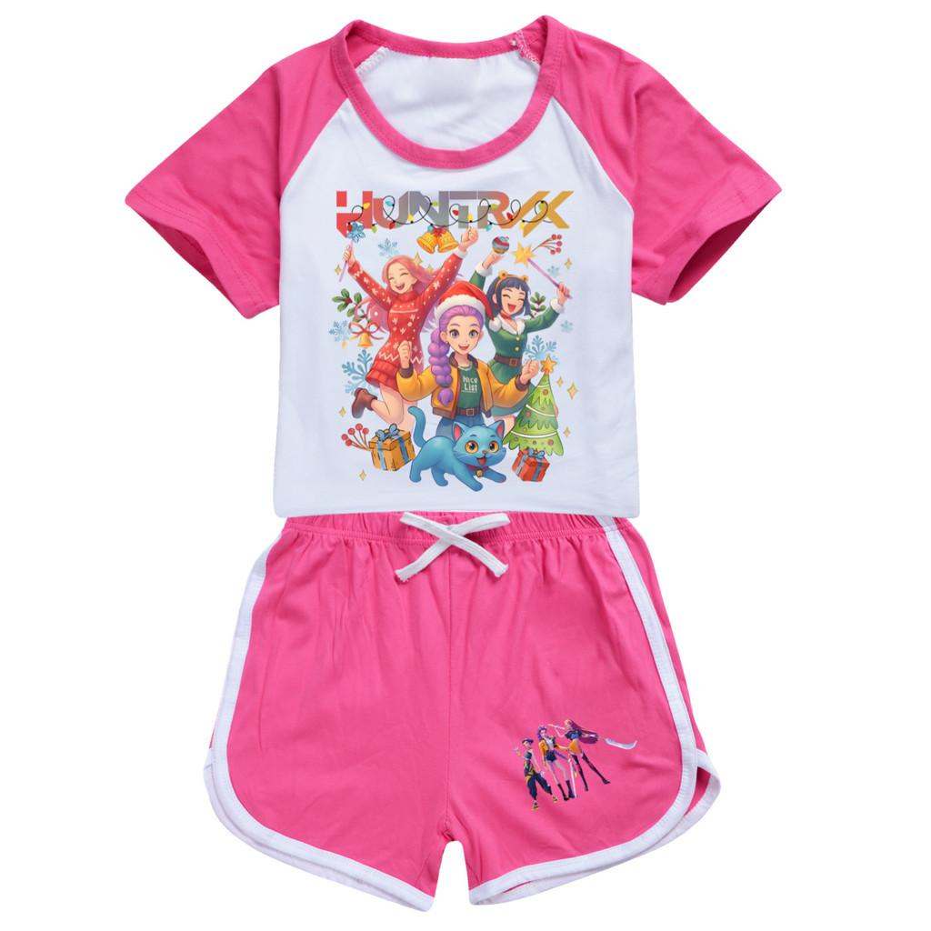 5087 Kids Girls Christmas POP Rumi Zoey Mira Print T-shirt Shorts Sport Tracksuit Clothes Set