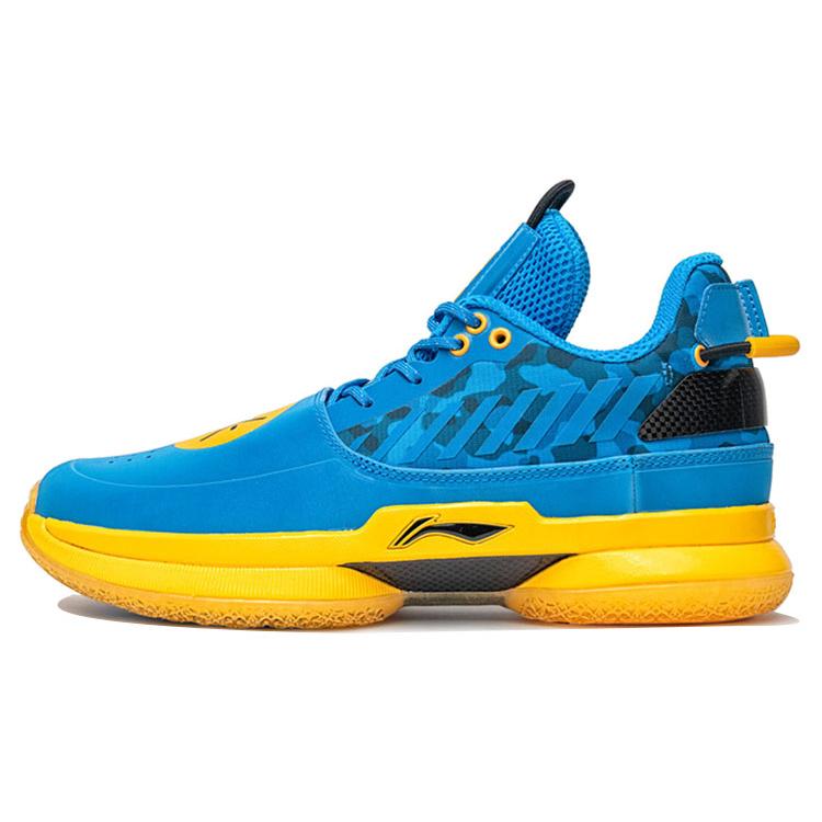 New LiNing WOW 7 Cushioning Anti Slip And Wear Resistant Low Top Basketball Shoes Men's Blue Yellow ABAN079-35