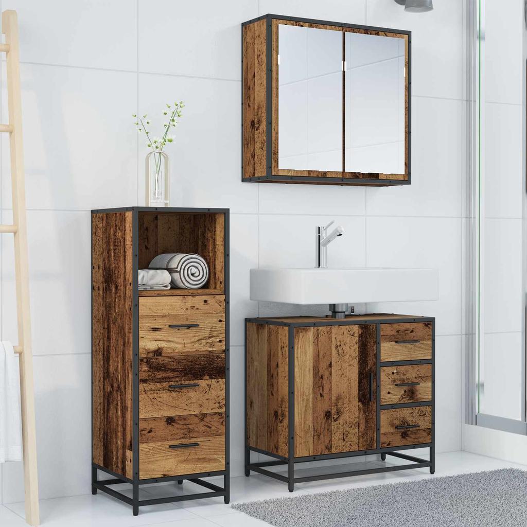 Bathroom Furniture Set with Drawers 3 Pcs Reclaimed Wood Effect Particleboard