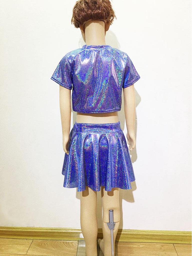 Top Scurt Copii Strălucitor cu Paiete - Mânecă Scurtă Decupat Elastic