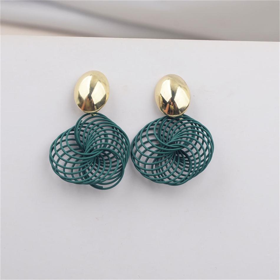 Stranded Wire Circle Pendant Earrings for Women Geometric Metal Enamel Loop Jewelry Oorbellen Red Earring