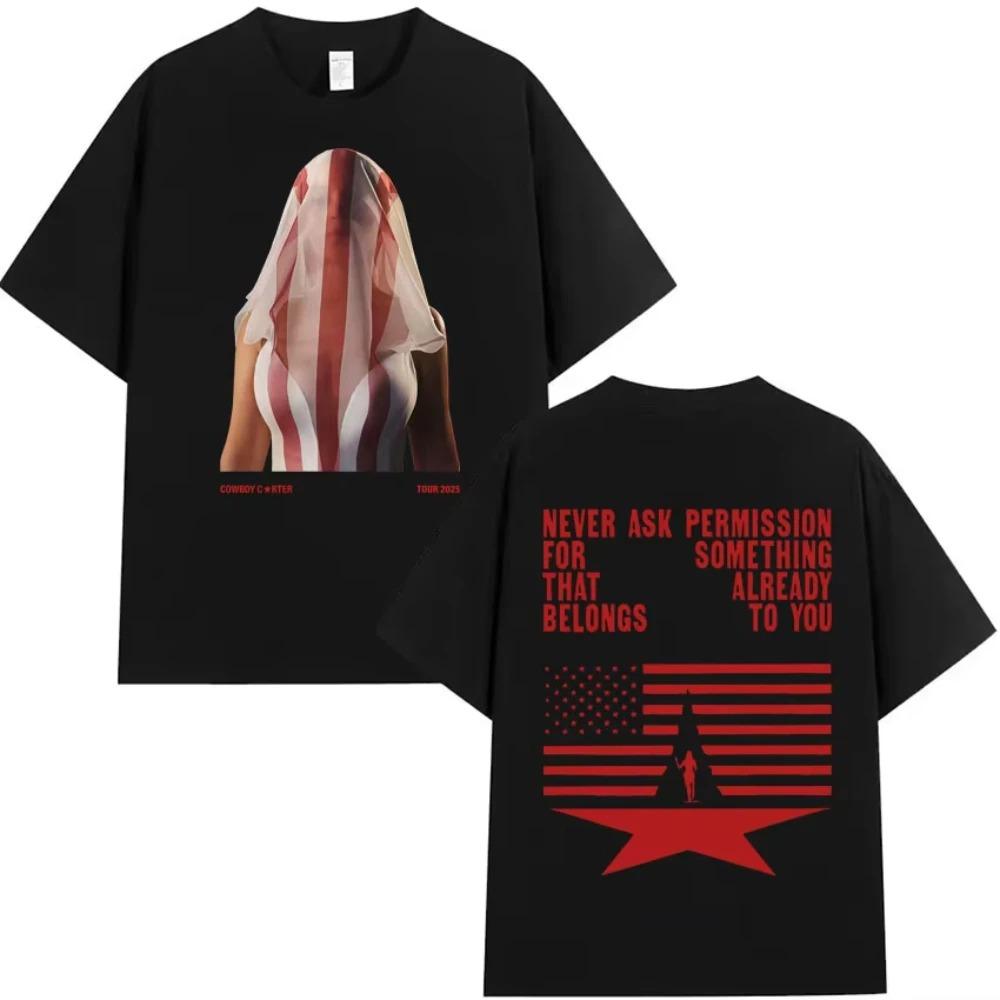 Beyoncé Cowboy Carter 2025 Tour Double-Sided Print T-Shirt, Unisex Patriotic Quote Graphic Tee, 100% Cotton Casual Streetwear Top
