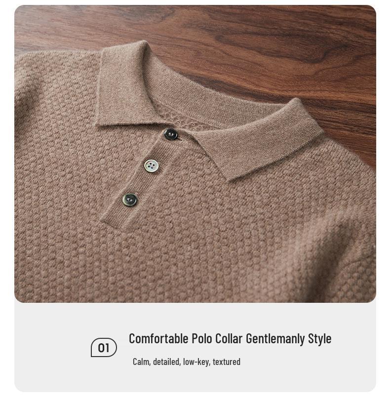 2025 Autumn/Winter Men's Solid Color Cashmere Polo Neck Knitwear, Soft & Fluffy Long Sleeve