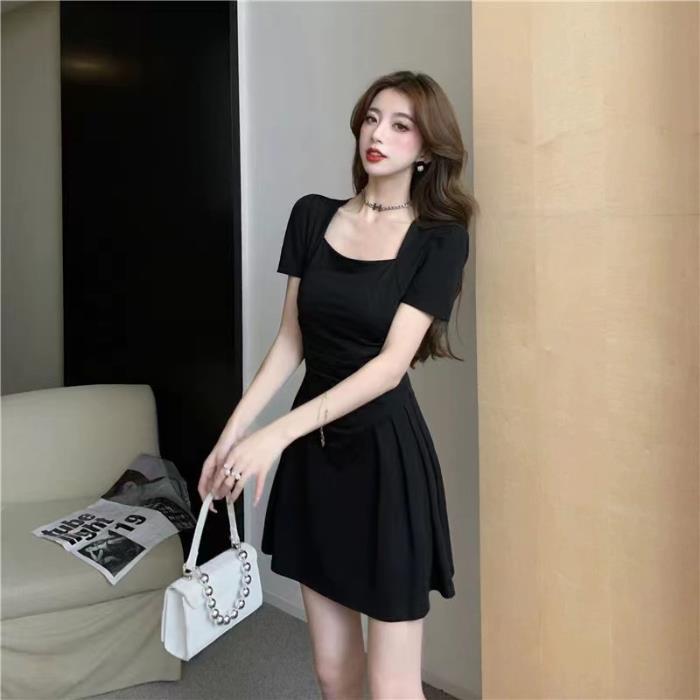 

Квадратный воротник Темперамент Летнее Новое Нишевый Дизайн Чувство Грушевидный Большой Размер Полный Сладкий Острый Чистое Платье Дети 2XL чёрный