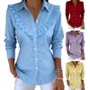 Women Shirt Lapel Long Sleeve Ruffle Decor Shirt Tops Pure Color Loose Fit Buttons Placket Casual Shirt Work Party Vacation Wear