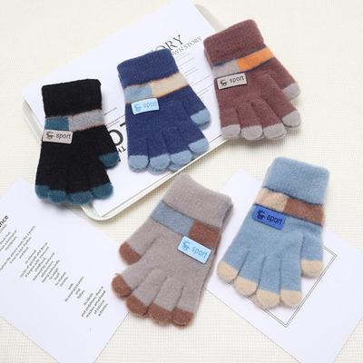 Jungen Verdickte Karierte Gestrickte Winterhandschuhe - Warm, Colorblock-Design