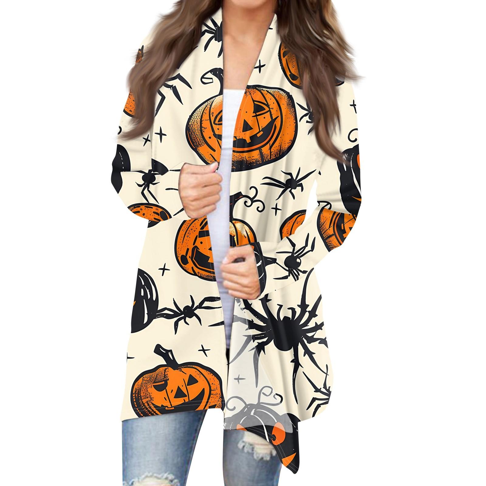 

Женский кардиган с длинным рукавом спереди и принтом на Хэллоуин, легкая куртка S хаки