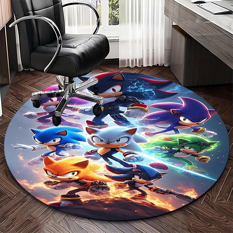 1pc Sonic the Hedgehog Round Carpet - Anime Design Chair Mat for Office, Home Decor, Living Room