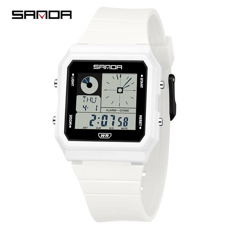 Sanda Multifunctional Waterproof Luminous Electronic Watch with World Time & Alarm - Ideal for Students