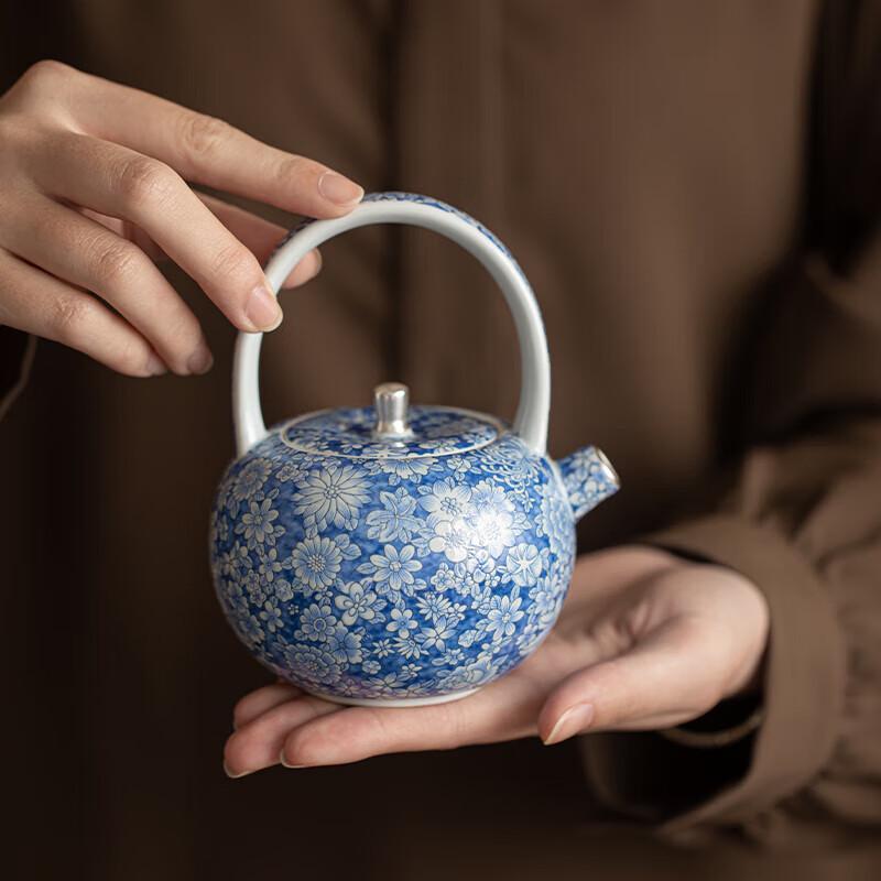 Zheng Wenqiang Masterpiece Gilded Silver Blue & White Ceramic Gongfu Tea Set