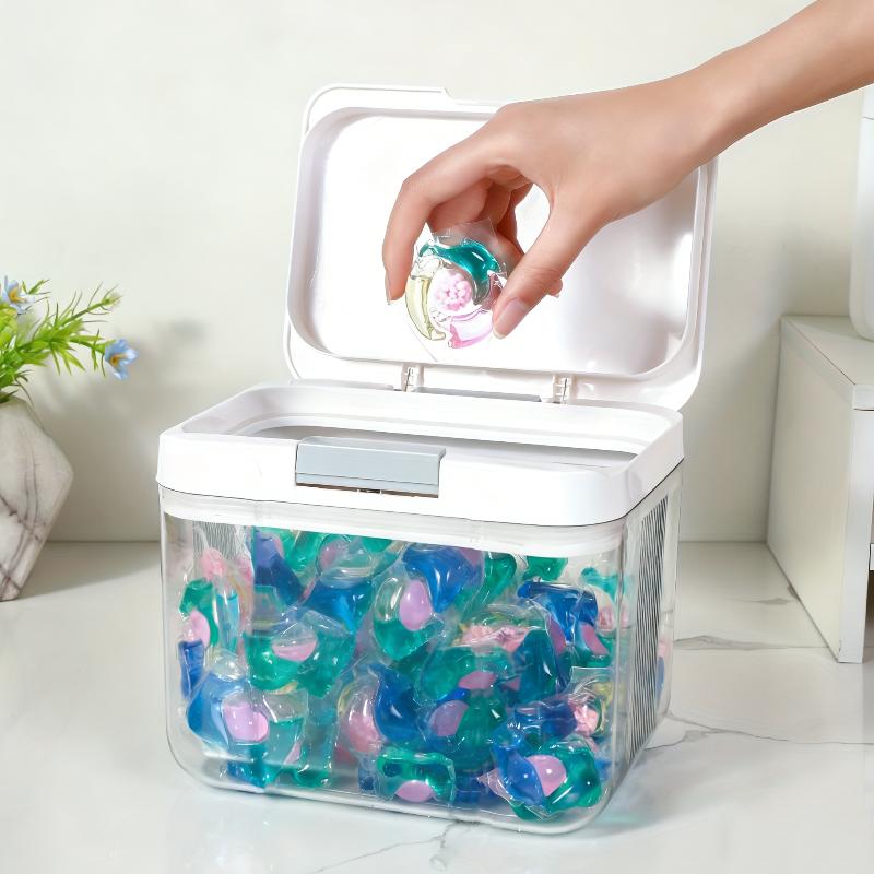 Wäschekapselhalter mit Deckel, Wäschekapselbehälter, Versiegelt und Automatisches Aufklappen, Große Kapazität, Organizer-Box für Wäschekapseln