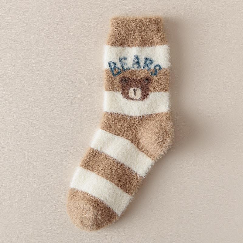 Women's Socks, Cartoon Cute Little Bear Mid-Calf Socks, Thickened for Autumn and Winter, Warm Wool Slouch Socks, New Style Socks