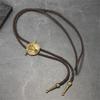 Vintage Western Cowboy Alloy Bullhead Bolo Tie Necklace Adjustable PU Cord Necklace For Men And Women