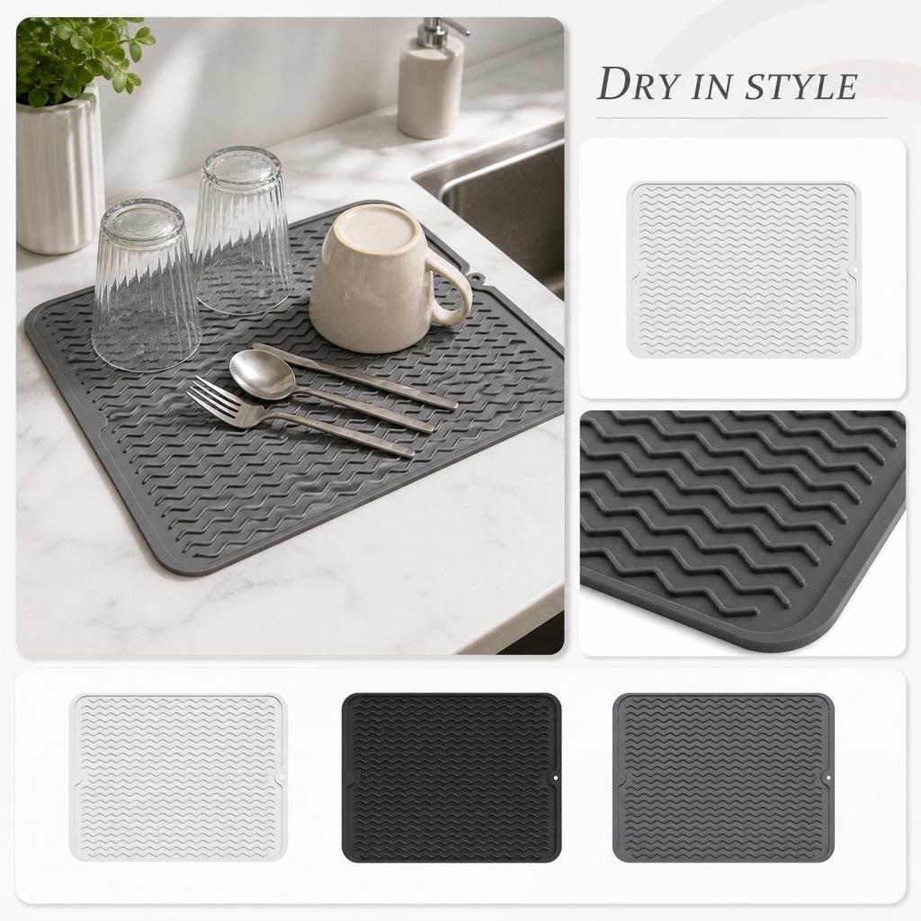 High Temperature Resistant Drying Mat Heat Resistant Silicone Dish Drying Mat Non Slip Kitchen Mat for Draining Dishes and Utensils