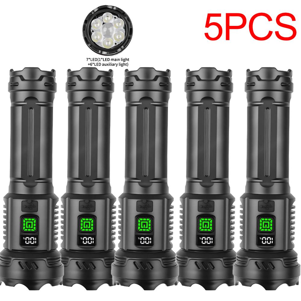 High Power Rechargeable Tactical Flashlight, Zoom LED Flashlight with Built-in Battery for Outdoor Camping Fishing Hiking