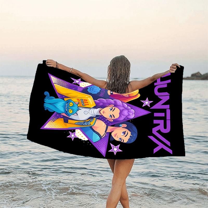 1pc KPop Demon Hunters6 Beach Towel, Beach and Seaside Swimming Pool Equipment, Fashion Pattern, Rectangular, Travel Essentials