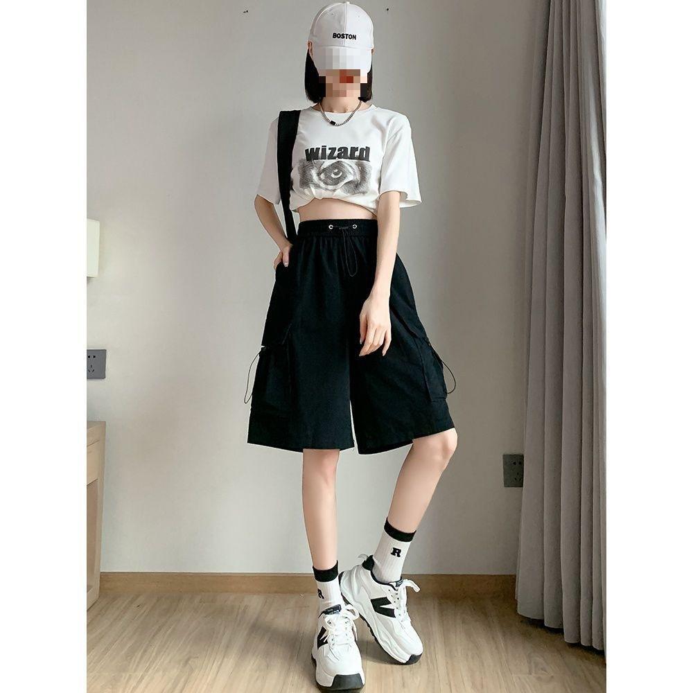 Women High Waist Cargo Shorts American Style Streetwear Summer Wide Leg Pants Fashion Female Big Pocket Loose Shorts