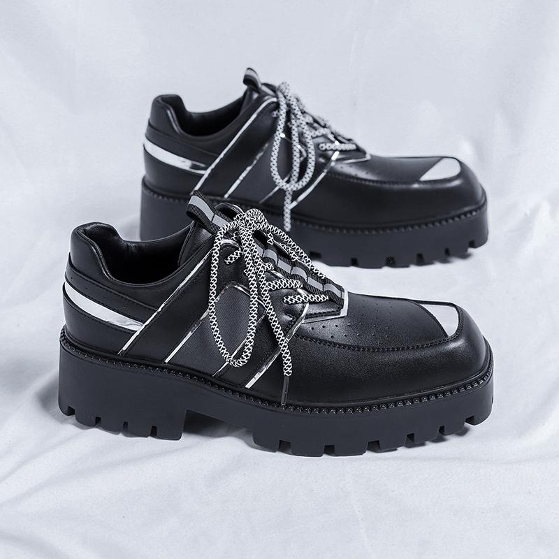Men Thick Soled Square Toe Leather Shoes Casual Business Dress Shoe Male Brand Lace Up Oxfords Split Leather Formal Wedding Shoe