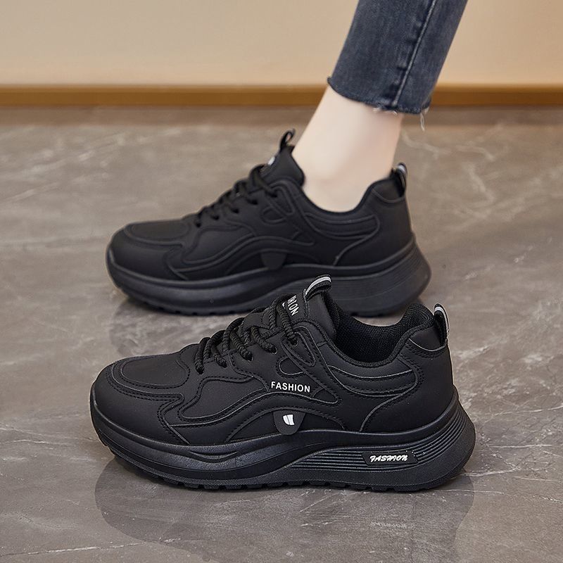 

Black platform sneakers women s spring and autumn breathable surface heightening ultra-light work shoes versatile and lightweight dad shoes 35