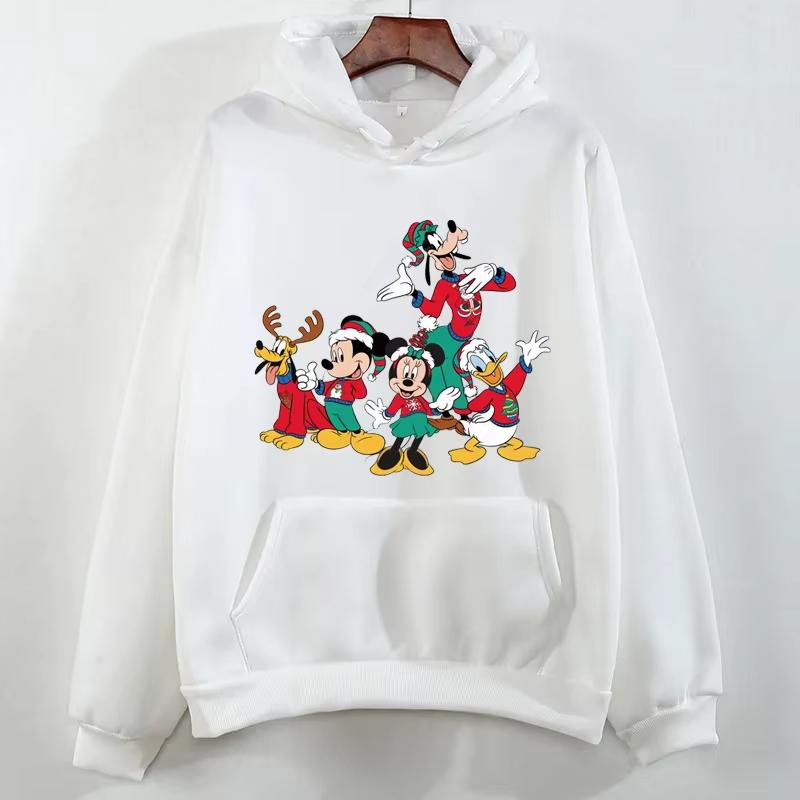 Merry Christmas Minnie Mouse Printed Hoodie Disney Cartoon Costume Harajuku Men Women Casual Crew Neck Pullover Sweatshirt Top