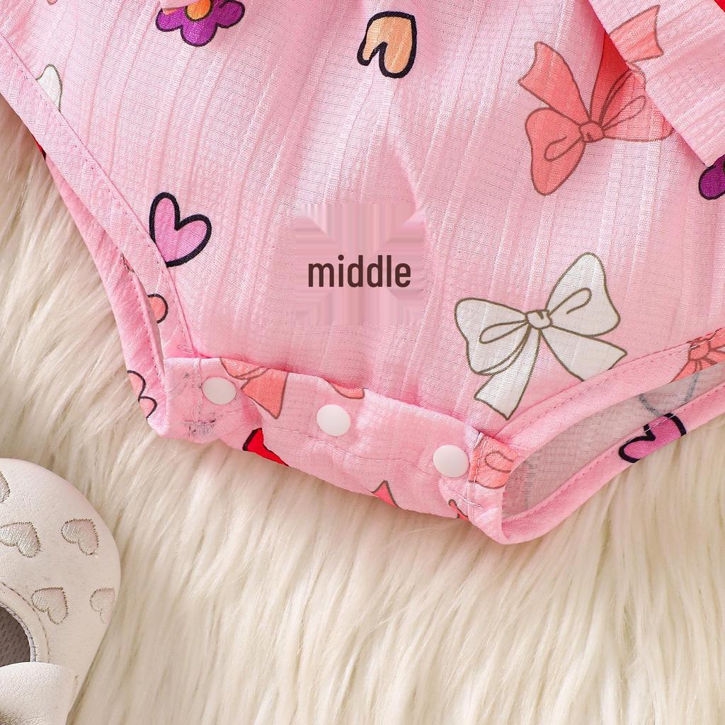 Rosa Schleifen-Aufdruck Langarm Baby Mädchen Strampler