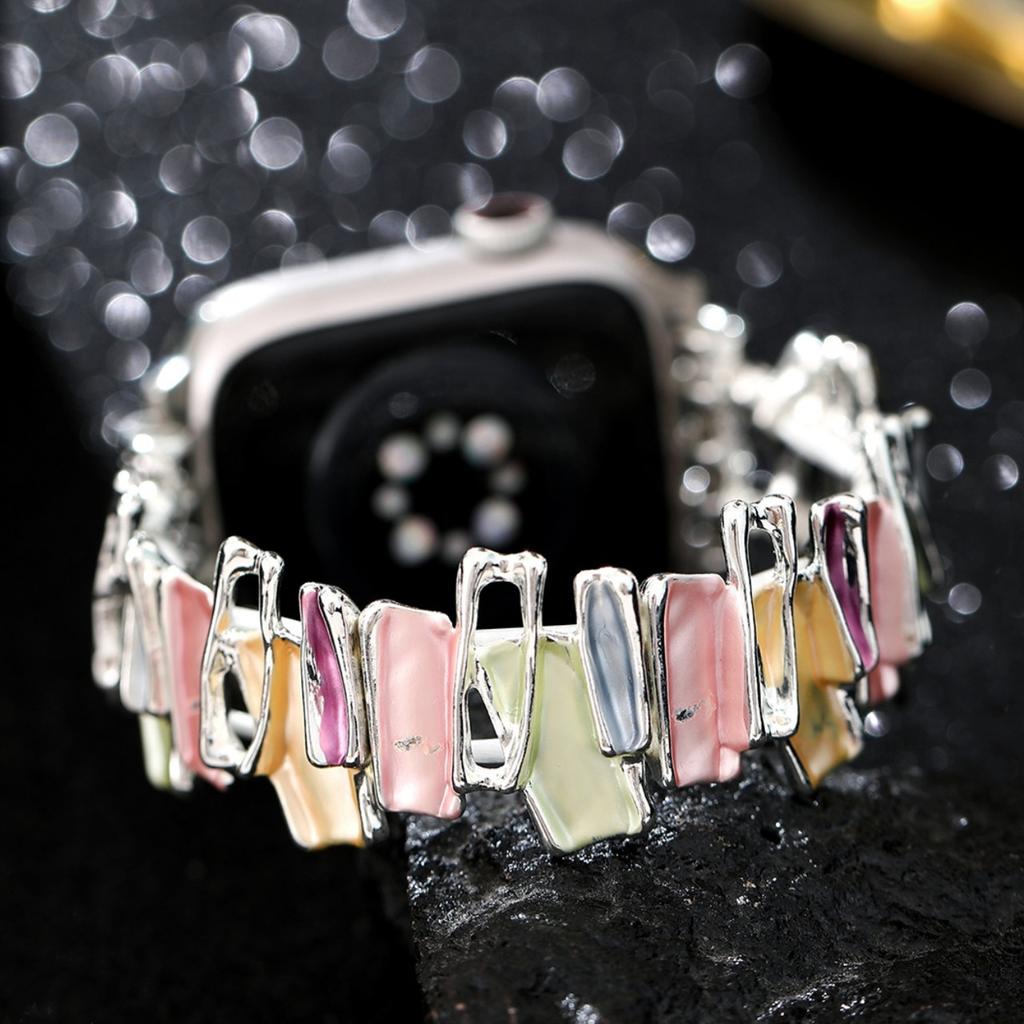 Dopamin Armband für Apple Watch 9 8 7 6 5 4 SE UItra 2 Geometrisches Damen Metall Elastisches Armband für iWatch 42mm 40 38 41 49 45 44mm