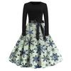 Christmas Print Flare Dress For Women Long Sleeve Dress Hollow Party Casual Dresses