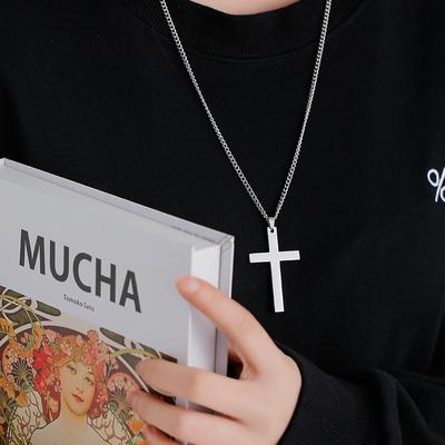 Fashion Stainless Steel Cross Pendant Necklace Unisex Punk Hip Hop Link Chain Charm Jewelry for Boys Girls Cool Gift