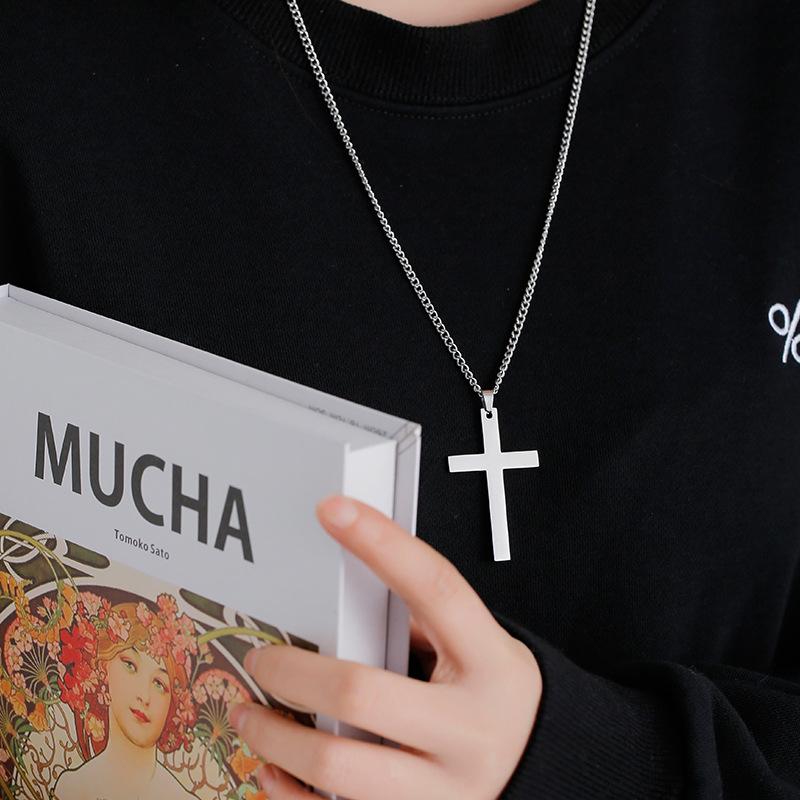 Fashion Stainless Steel Cross Pendant Necklace Unisex Punk Hip Hop Link Chain Charm Jewelry for Boys Girls Cool Gift