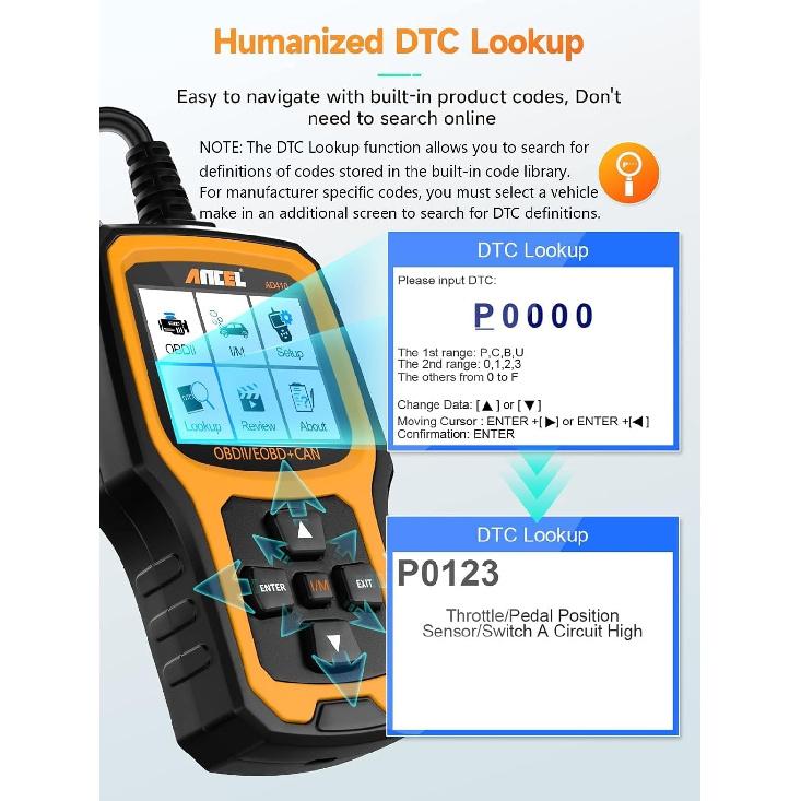 ANCEL AD410 Enhanced OBD2 Scanner, Vehicle Code Reader For Check Engine Light, Automotive OBD II Scanner Fault Diagnosis, OBDII Scan Tool For All