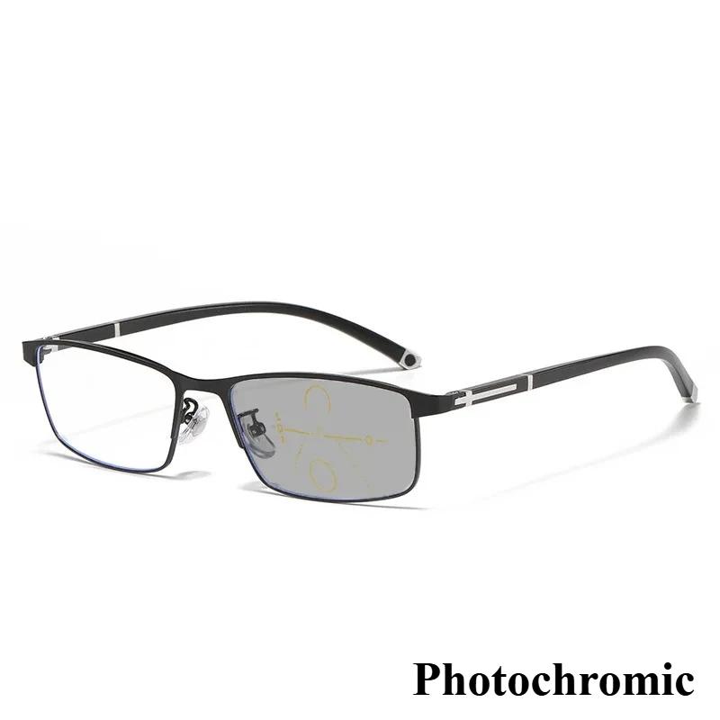 

Деловые фотохромные мультифокальные очки для пресбиопии, мужские очки для чтения класса люкс, двойного назначения для дали и близи, с защитой от синего света 0