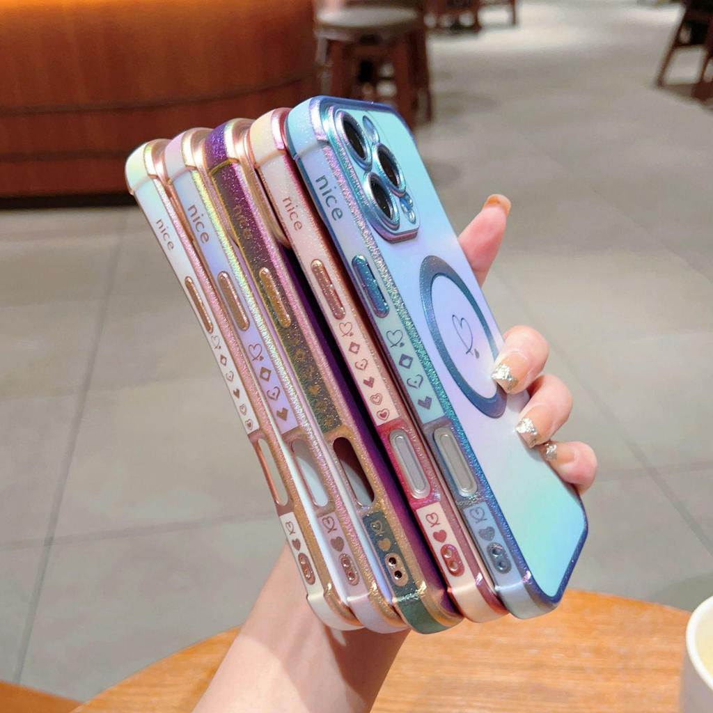 iPhone 17 Pro Max Colorful Electroplated Case with Magnetic Heart and Anti-Fall Protection