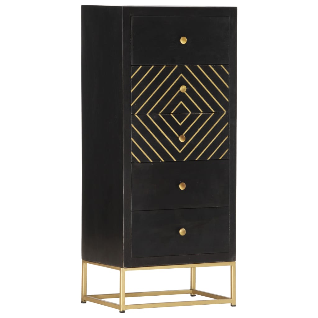 Drawer Chest Black & Gold 45 x 30 x 105 cm Solid Mango Wood